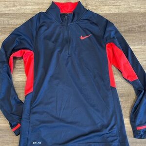 Nike Navy and Red Dri-FIT Half-Zip Athletic Pullover
